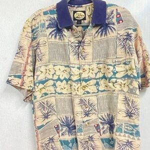Reyn Spooner Beige and Blue Tropical Shirt